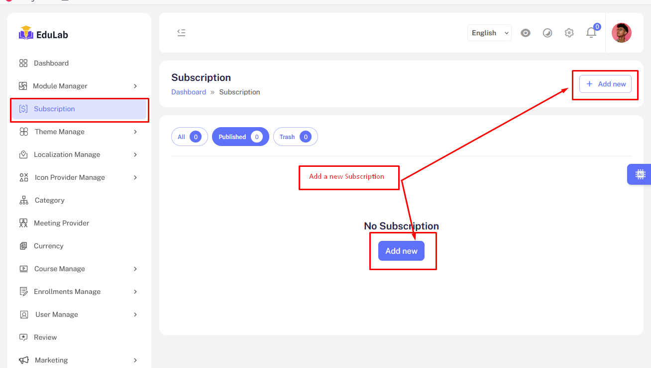 Add New Subscription