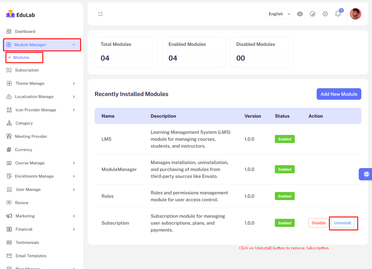 Uninstall Subscription